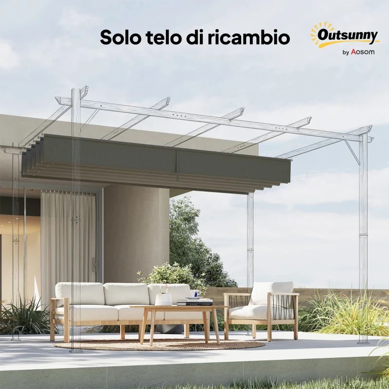 Outsunny Tettuccio di Ricambio per Gazebo 4x3 m con 10 Fori di Drenaggio, Grigio Chiaro