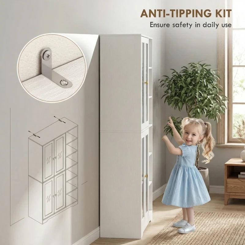 HOMCOM Multi-Storage Kitchen Cabinet, with Glass Doors - White Wood-Effect