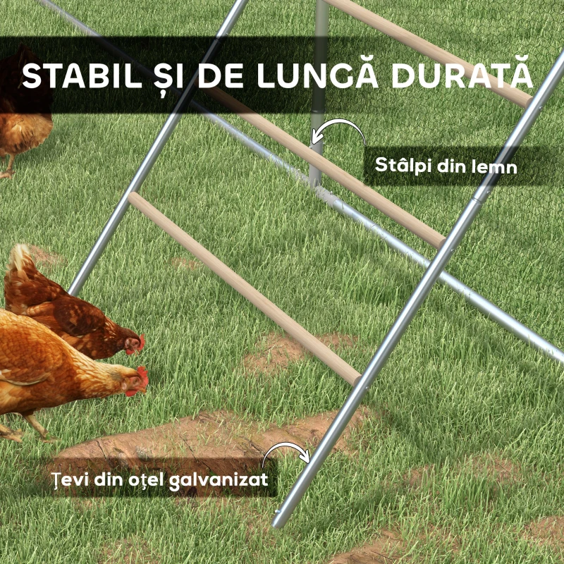 PawHut Suport pentru Găini pe 4 Niveluri, Posatoiu din Lemn și Oțel Galvanizat, Scară pentru Coteț, 4-6 Găini, 140x86x2,5 cm, Lemn Natural