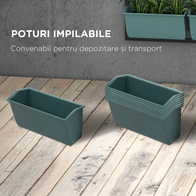 Outsunny Trepte pentru Plante, 8 Ghivece Stivuibile, Rezistente la Intemperii, 52,5 x 14 x 90 cm, Gri + Negru