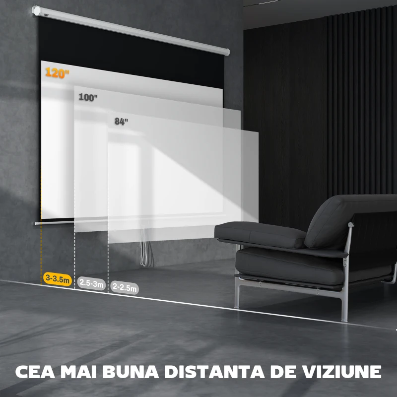 HOMCOM Ecran Proiector, Pânză pentru Proiector cu Fixare pe Perete și Tavan pentru Acasă și Birou, 236.8x8x158 cm, Alb