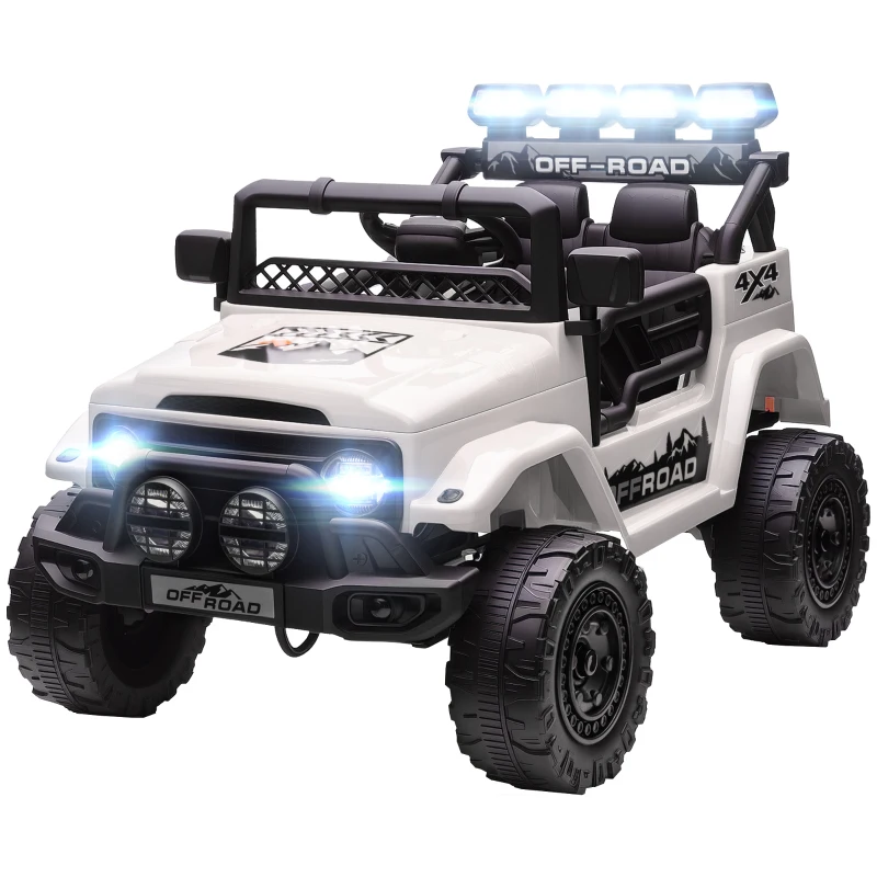 AIYAPLAY Off-road pentru Copii cu Faruri, Claxon, Centură și Telecomandă, în PP și Metal, 99x66x68.5 cm, Alb