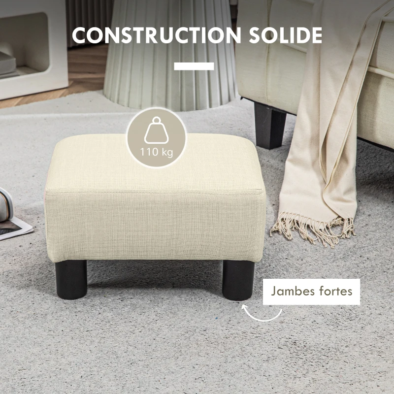 HOMCOM Pouf repose-pied tabouret bas en tissu de lin capacité de charge 110 Kg 40 x 30 x 24 cm beige