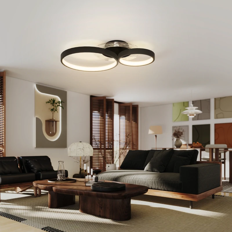 HOMCOM Plafoniera LED Moderna a 3 Anelli con Temperatura Colore Regolabile, Potenza 40W, Nero