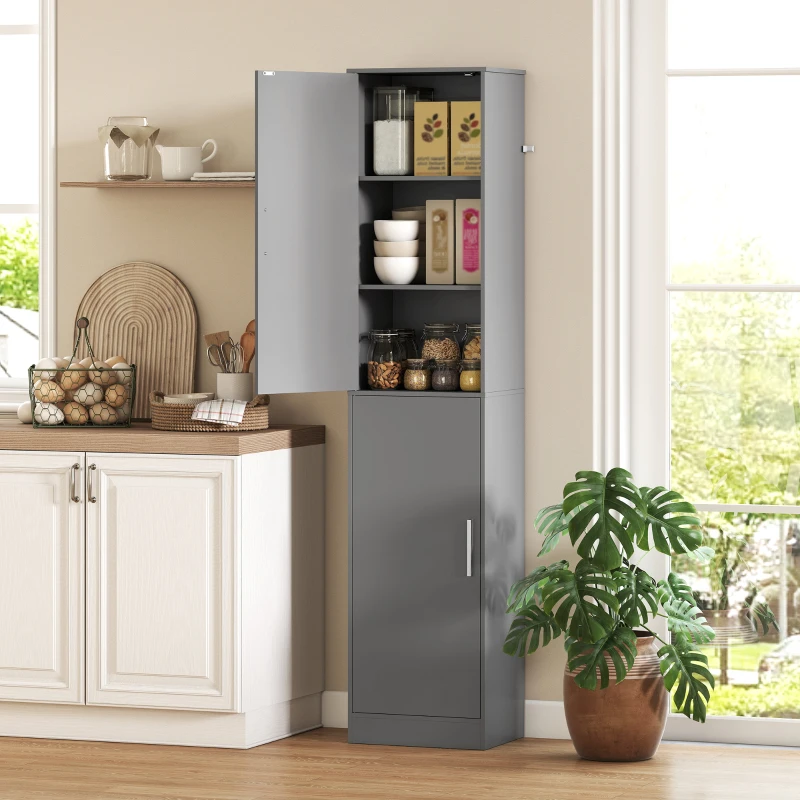 HOMCOM Meuble de salle de bain colonne avec 2 portes et 4 étagères réglables, 40 x 35 x 180 cm, gris