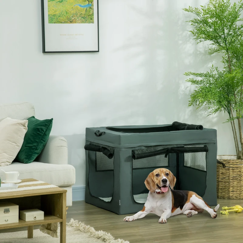 PawHut Sac de transport pliable pour animaux de compagnie avec poignée tissu en maille 89,5L x 62,5l x 62,5H cm gris noir