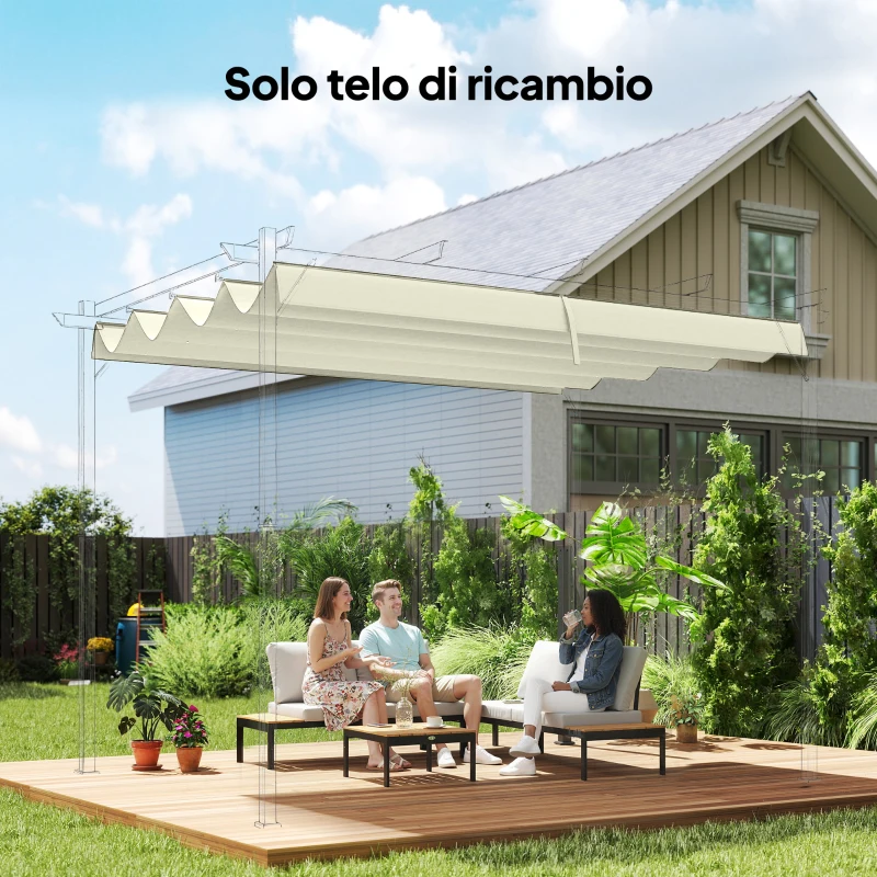 Outsunny Telo Pergola per Esterni Anti UV in Poliestere Bianco Crema con 8 Fori di Drenaggio, 286x245 cm
