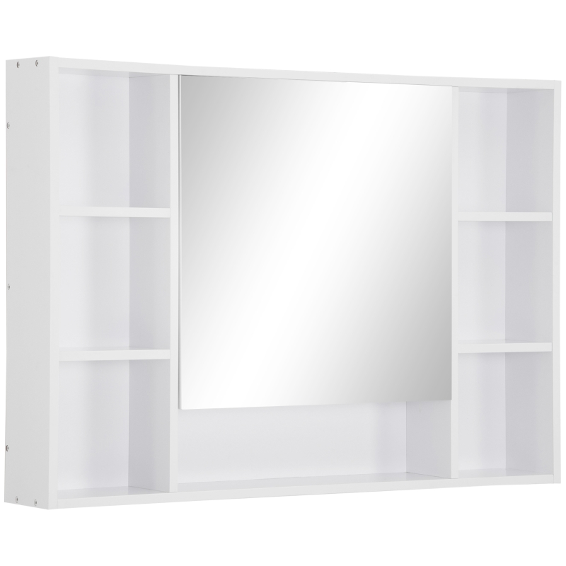 kleankin Armoire murale salle de bain avec miroir, meuble salle de bain, 7 étagères ouvertes et placard,100 x 15 x 70 cm, blanc