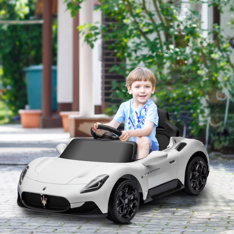 AIYAPLAY Voiture électrique pour enfants sous licence Maserati MC20 12V, Télécommande, LED, Musique et Klaxon, 3 à 6 Ans, blanc
