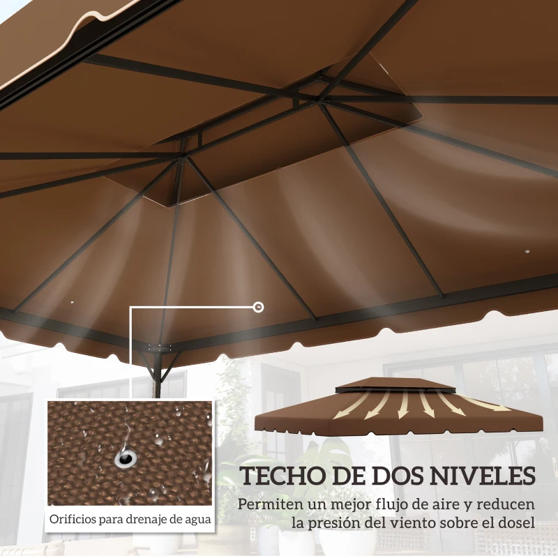 Outsunny Toldo de Recambio para Cenador 4x3 m con Techo Doble Orificios de Drenaje Solo Toldo NO Incluye Marco Café