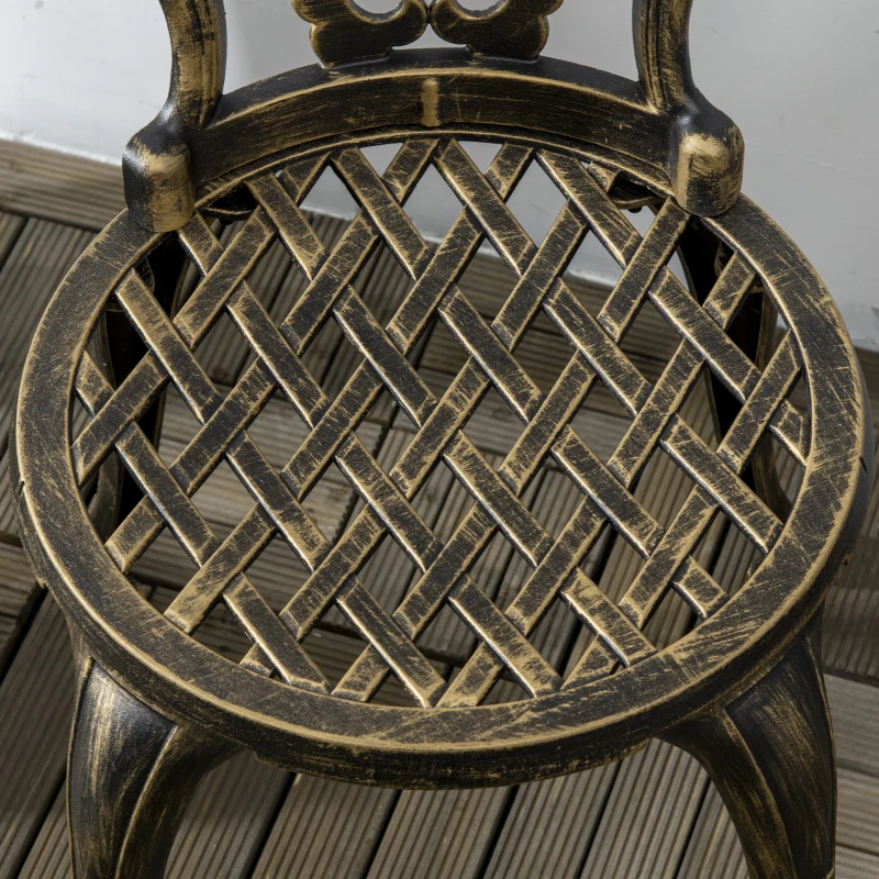 Outsunny Set da Esterno 3pz in Alluminio con 2 Sedie da Giardino e Tavolino Rotondo con Foro per Ombrellone, Bronzo