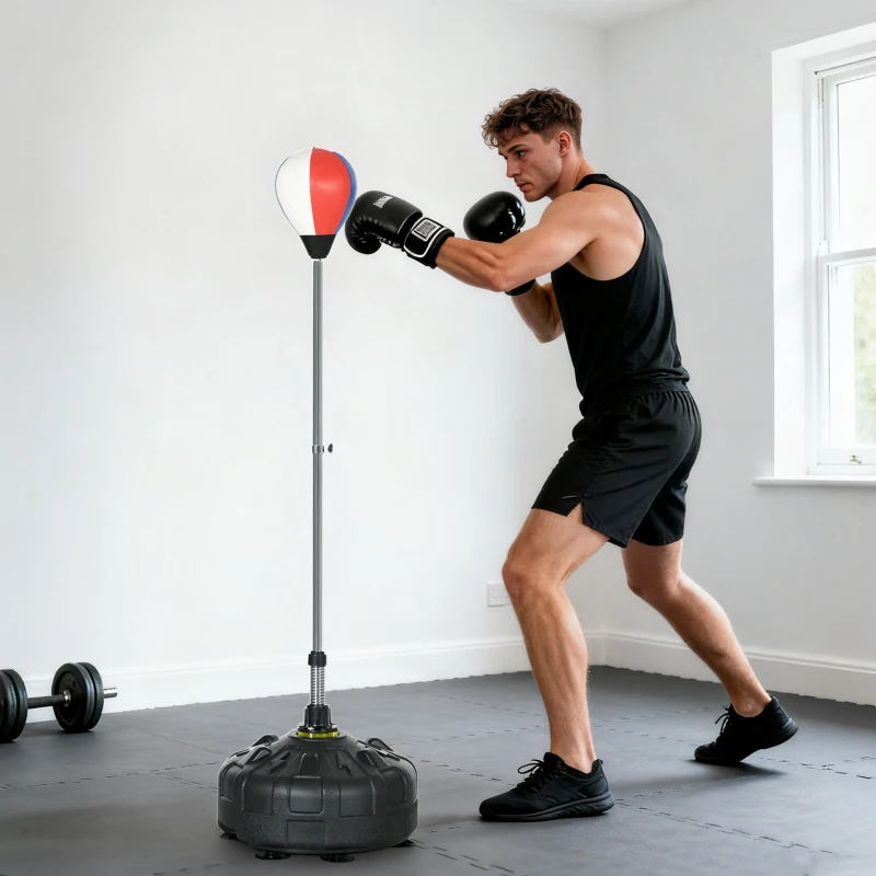 SPORTNOW Punching ball sur pied, sac de frappe sur pied base lesté 12 ventouses 48 x 48 x 147 -165 cm noir