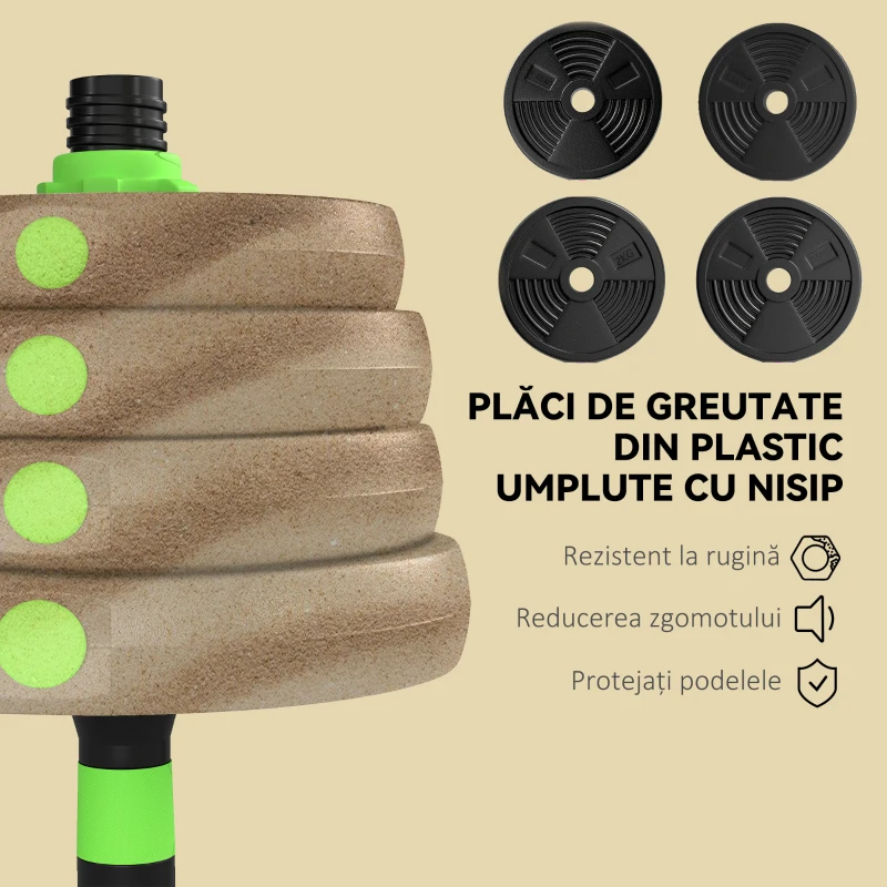 SPORTNOW Set Bară cu Greutăți 3 în 1 cu 16 Discuri din Plastic și Nisip Verde