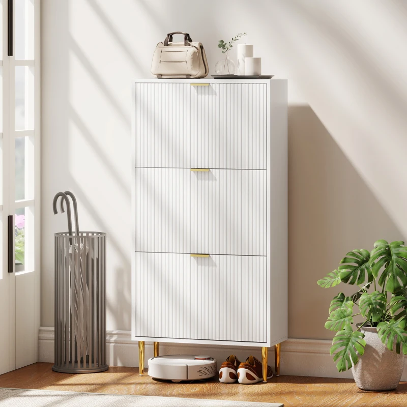 HOMCOM Elegant Three-Drawer Shoe Cabinet - White