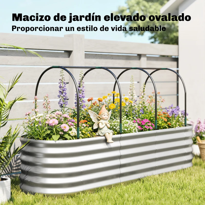 Outsunny Jardinera Exterior Grande conCubierta de Invernadero y Malla Base Abierta para Patio Terraza 200x60x103 cm Plateado
