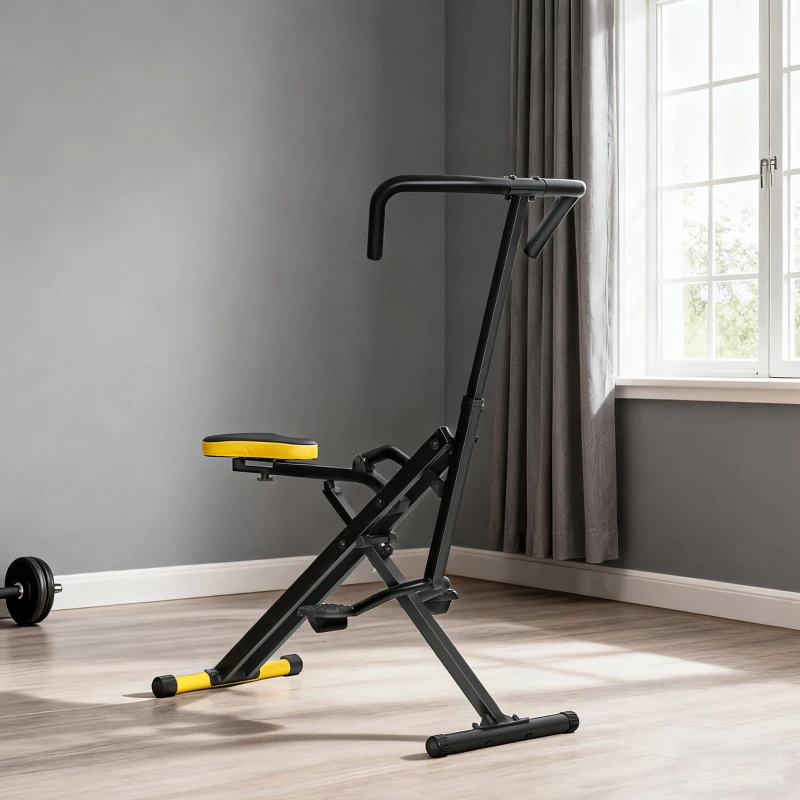 SPORTNOW Aparat Total Crunch Pliabil cu Scaun Reglabil, din Metal și Plastic, 57x105x115 cm, Galben