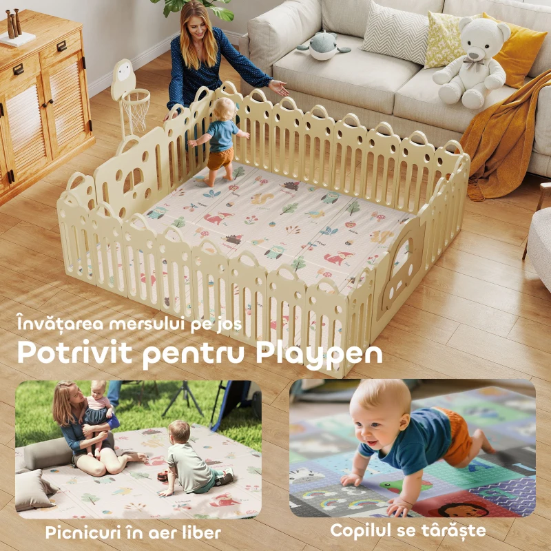 AIYAPLAY Covoraș pentru Copii 0-3 Ani cu Numere și Litere, Suprafață Impermeabilă, din XPE Multicolor, 176.5x148x1 cm