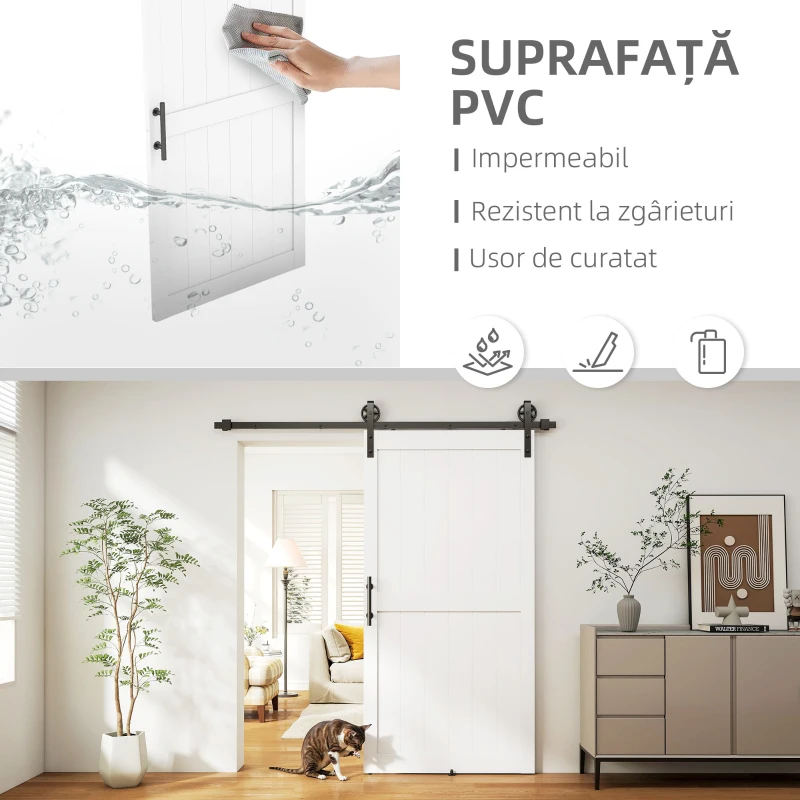 HOMCOM Ușă glisantă în stil rustic din lemn și oțel, Alb și Negru