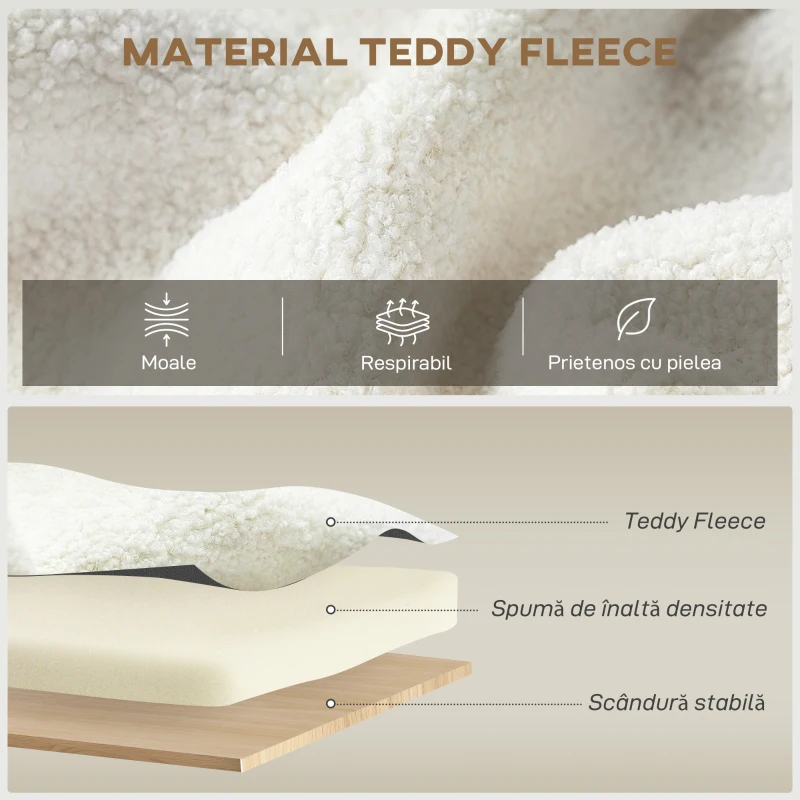 HOMCOM Fotoliu de Salon Tapițat cu Spațiu de Depozitare Ascuns, Spătar Înalt, Fotoliu Modern cu Cotiere, Pernă Lombară și Șezut Spațios, din Pluș Teddy, pentru Dormitor și Sufragerie, Crem