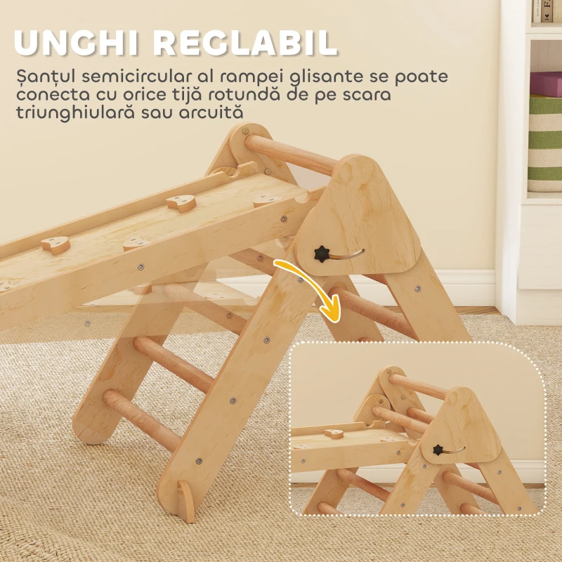 AIYAPLAY Joc pentru Copii 5 în 1 cu Triunghi, Tobogan Neted și Arc, din Lemn de Plop și Pin, 188x70x59 cm