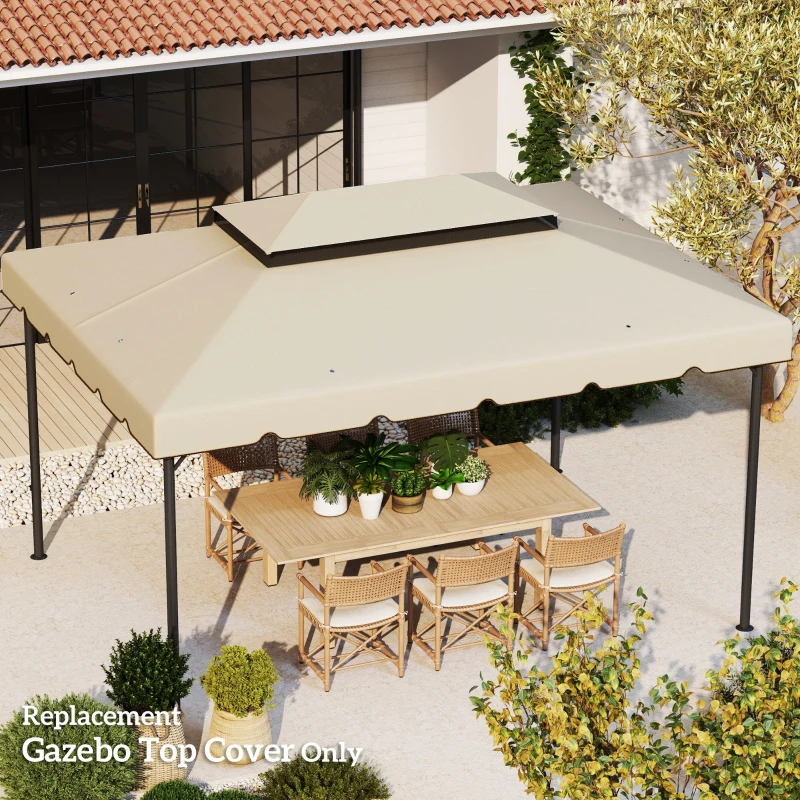 Outsunny Toile de rechange pour pavillon tonnelle tente toit de remplacement gazebo de jardin tissu polyester 4 x 3 m beige