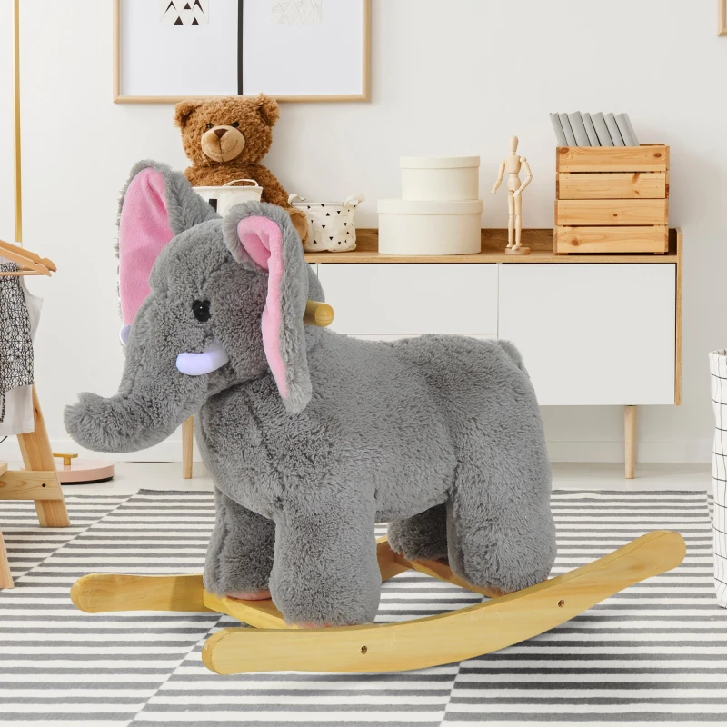 HOMCOM Éléphant à bascule pour enfants cheval à bascule jouet à bascule bébé 18+ mois - musique et poignées charge 60 kg Gris