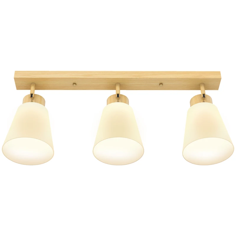HOMCOM Candelabru pentru Dormitor, Plafonieră cu 3 Puncte de Lumină Reglabile la 90°, Lustră Suspendată pentru Living și Sufragerie cu Dulii E27 pentru Becurile LED, Culoare Lemn