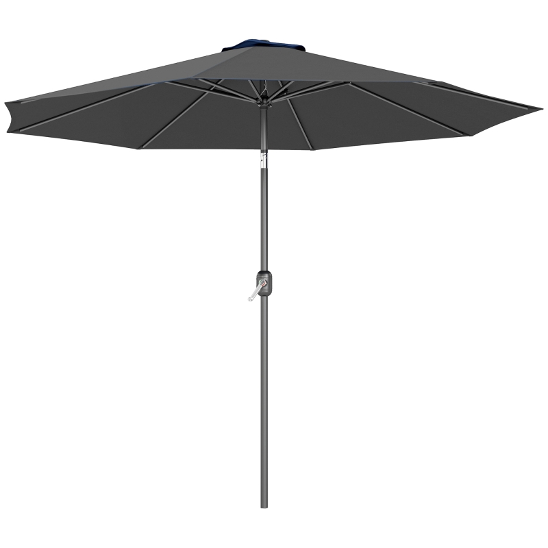 Outsunny Parasol de jardin extérieur Parasol droit inclinable Ø 3 m en métal Rond Polyester 180g/m² manivelle inclinable Gris