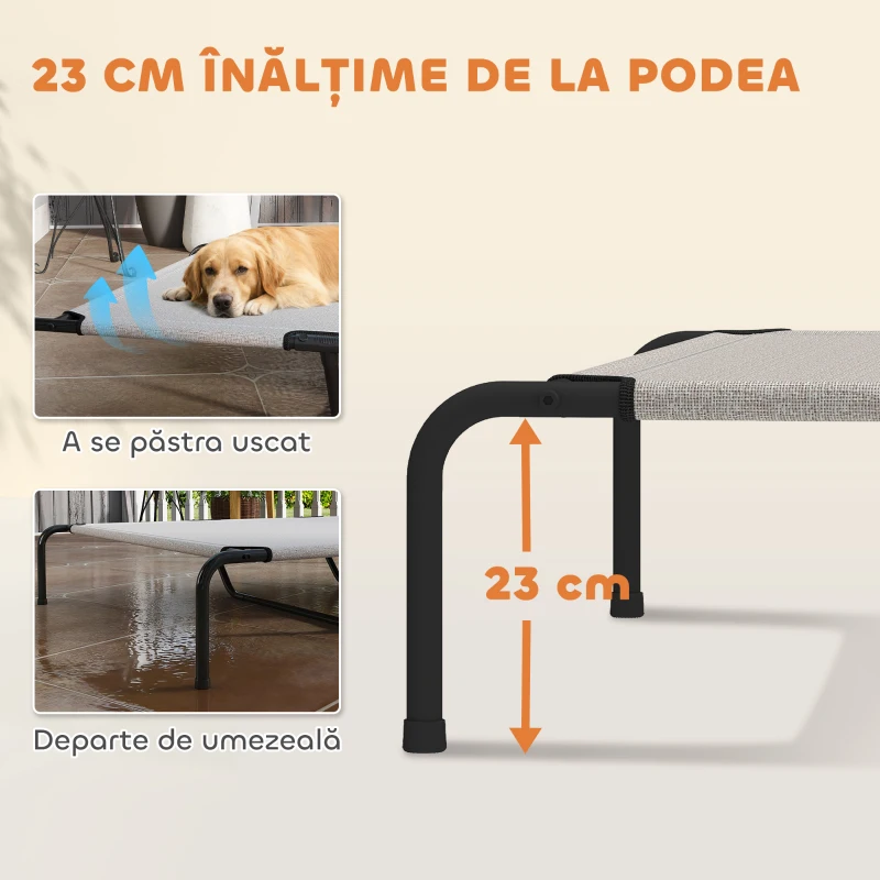 PawHut Pat Ridicat pentru Câini de Talie Mare, Portabil, cu Cadru din Oțel și Plasă Respirabilă, Ușor de Asamblat, Bej, 152x94x23 cm