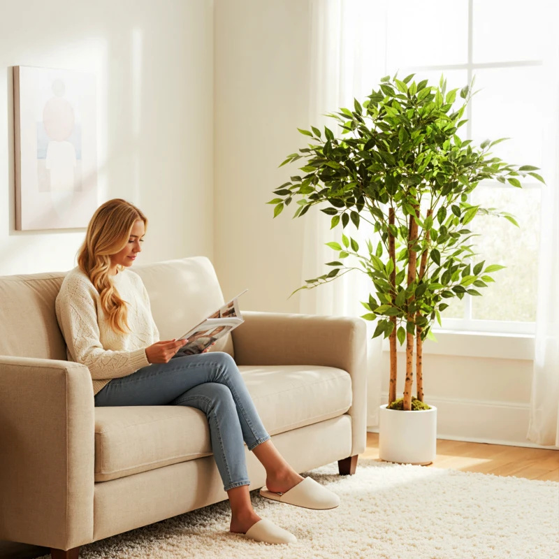 HOMCOM Copac Artificial de 120 cm, Plantă Decorativă cu Trunchi Solid din Lemn și Ghiveci pentru Interior, Verde