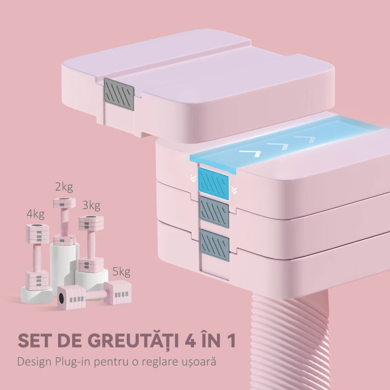 SPORTNOW Set 2 Gantere de 5 kg, Pătrate și Antiderapante cu Plăci Detașabile, din Oțel și ABS, 32x9x9 cm, Roz