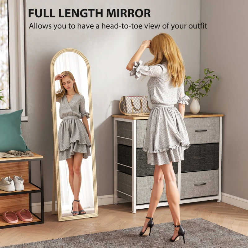 Oglindă HOMCOM de Podea și de Perete cu Suport, efect de Piatră, 40x160cm, Bej.