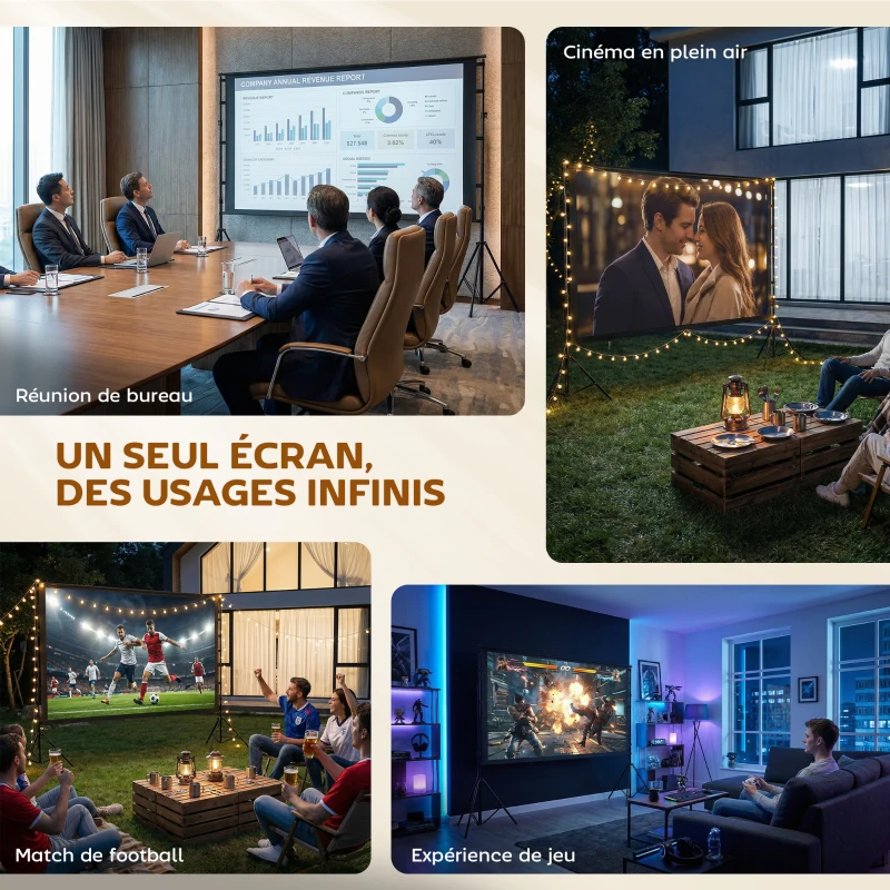 HOMCOM Écran de projection avec trépieds 100 pouces 16:9 HD 4K/8K, écran videoprojecteur portable, 268x58x181cm, blanc et noir
