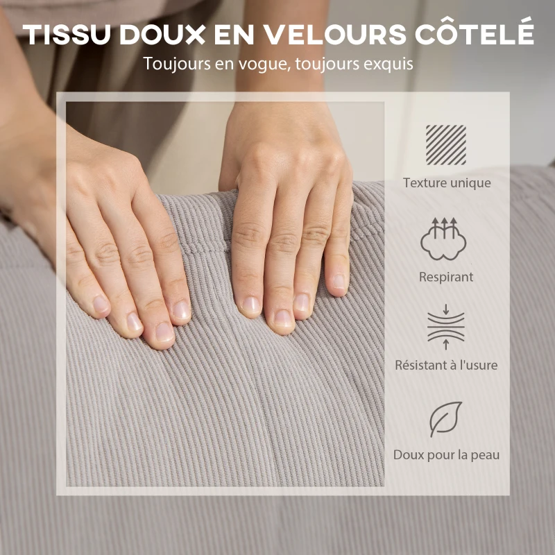 HOMCOM Canapé d'angle réversible en velours côtelé, canapé 3 places avec méridienne, cadre en acier, 192x137x84cm, gris clair