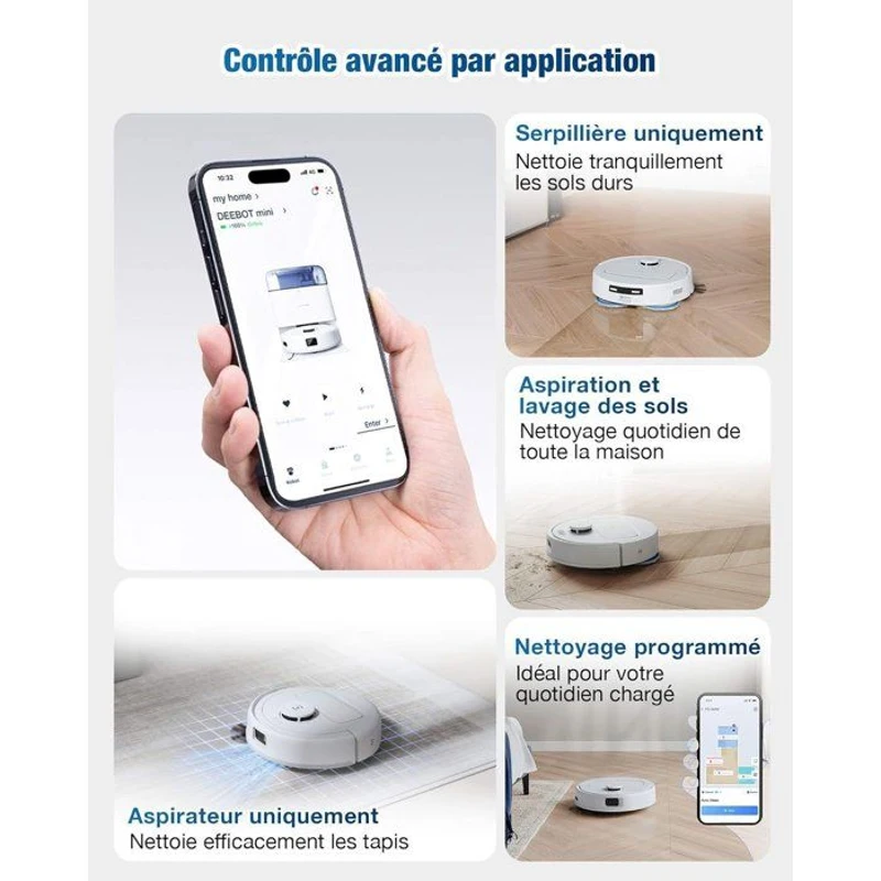 Aspirateur Robot Laveur - ECOVACS DEEBOT MINI - 9 000 Pa - ZeroTangle 2.0 - TrueMapping 2.0 - Séchage a 45 ? - Vidage Auto