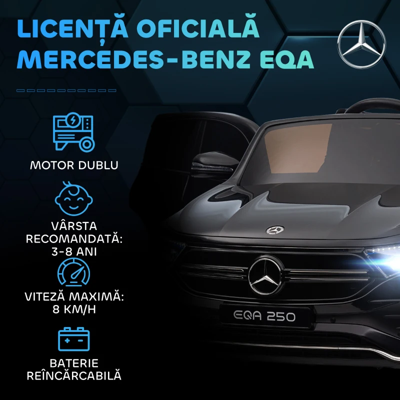 HOMCOM Mașină Electrică pentru Copii 3-8 Ani cu Telecomandă și Claxon, Negru, 111.5x69x52.5 cm