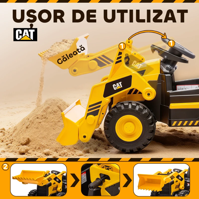 AIYAPLAY Ruspa Electrică pentru Copii 3-6 Ani Marca Oficială Caterpillar 12V cu Telecomandă, Galben