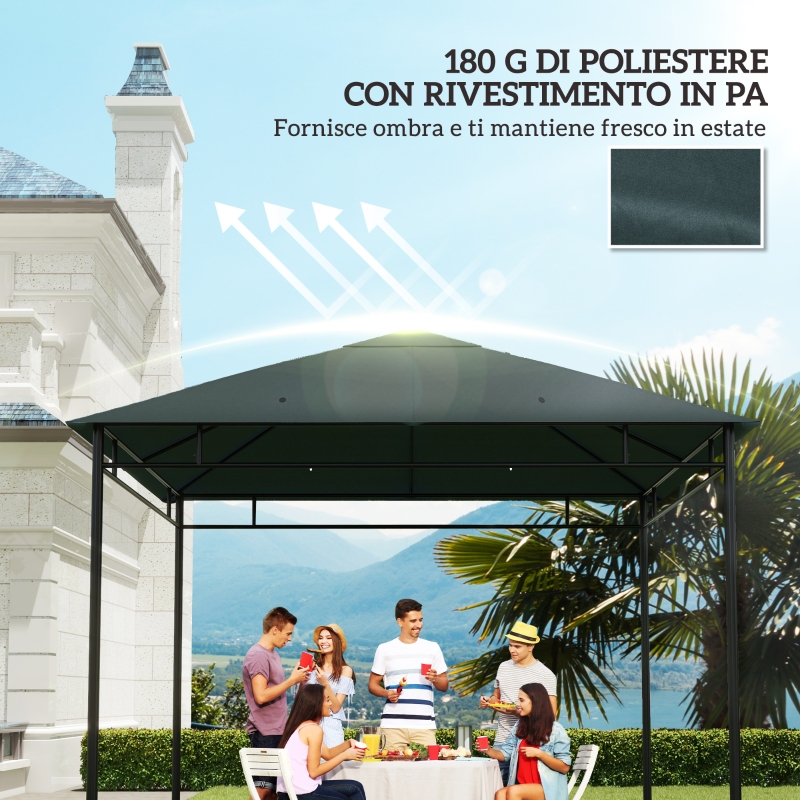 Outsunny Tetto di Ricambio per Gazebo 3x3 m in Poliestere Grigio con 8 Fori di Ventilazione