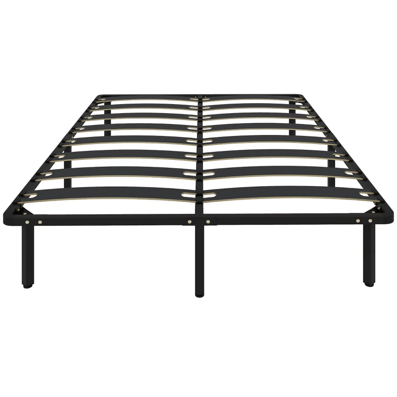 HOMCOM Cadre de lit 160 x 200 cm, lit 2 personnes avec sommier à lattes en bois massif et pied, avec rangement au-dessous, noir