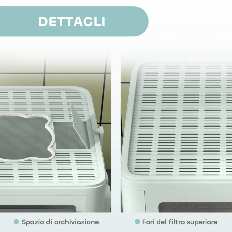 PawHut Lettiera per Gatti Chiusa con Coperchio e Doppia Entrata, Cassetto Estraibile, Paletta e Spazzola, Verde