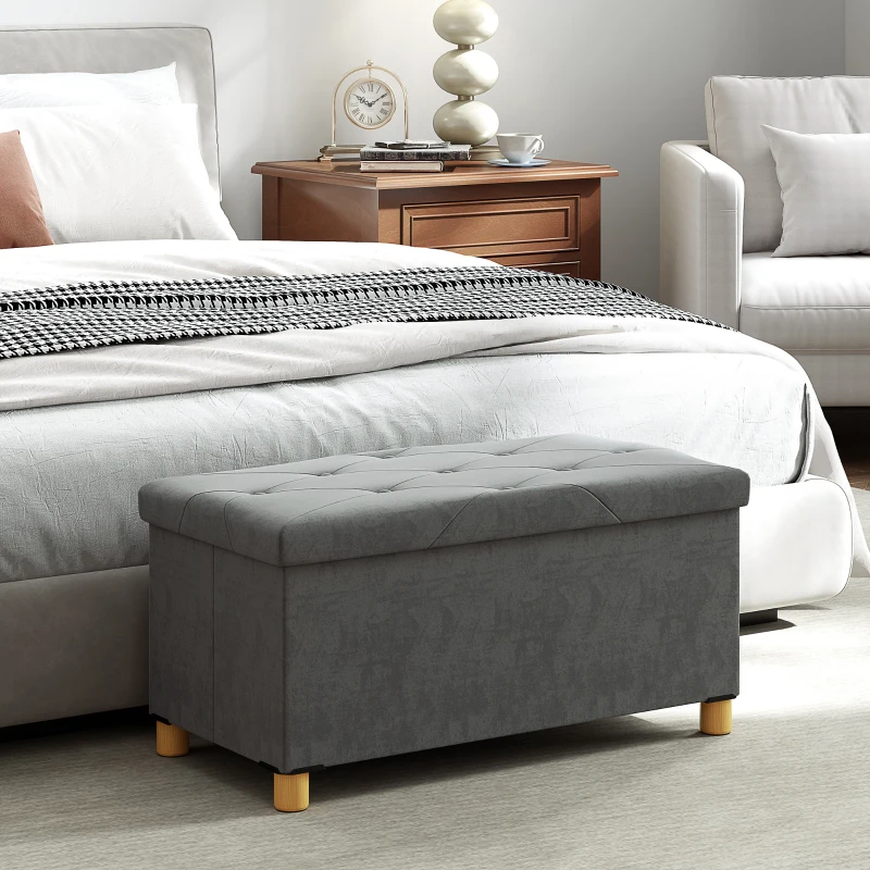 HOMCOM Banc de rangement bout de lit pliable volume 67 L capacité de charge 120 kg avec couvercle 76L x 38l x 38H cm gris