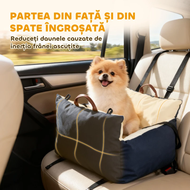 PawHut Scaun Auto pentru Câini, Scaun Confortabil pentru Călătorii pentru Câini Mici Sub 5 KG, Pat Portabil de Călătorie cu Curele de Siguranță, Bleumarin