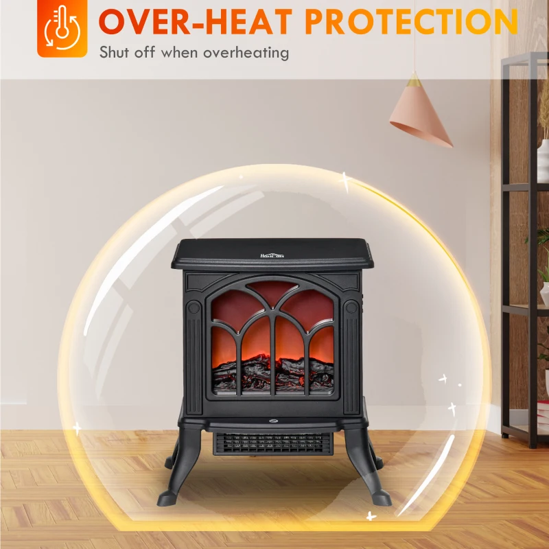 HOMCOM Șemineu Electric 750/1500 W cu Efect de Flacără Acoperire 15-20 m², Negru