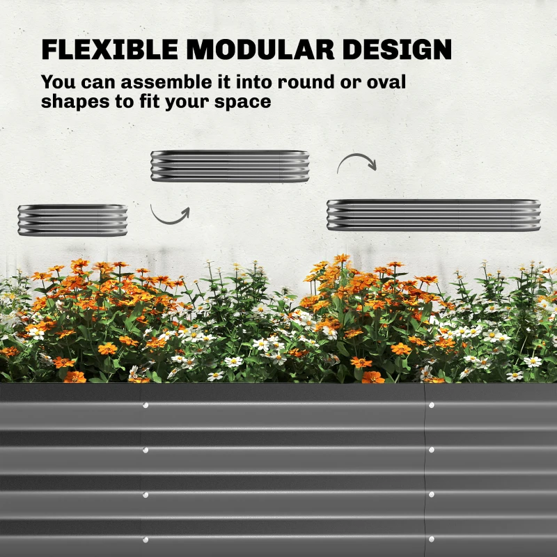Outsunny Podwyższona grządka z kratką, metalowa donica z ochronnymi krawędziami i rękawiczkami 220 x 110 x 150 cm, ciemnoszara