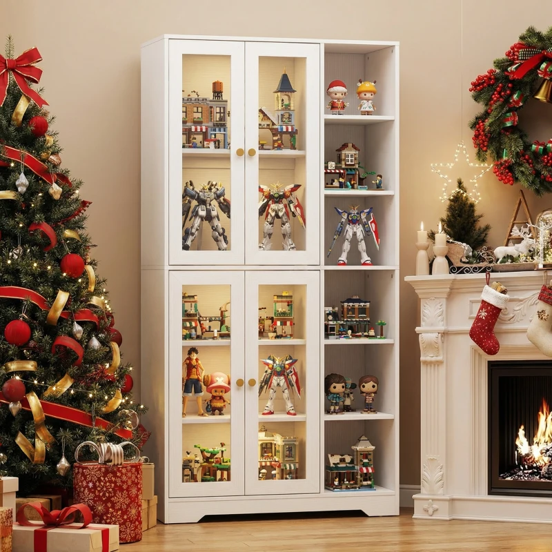 HOMCOM Multi-Storage Kitchen Cabinet, with Glass Doors - White Wood-Effect