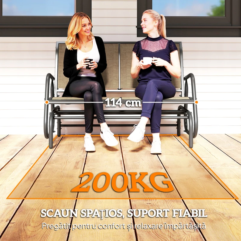 Outsunny Banca Tip Leagan 2 Locuri din Metal, Negru, 123x70x87 cm