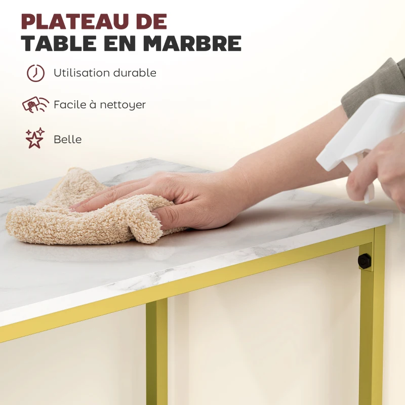 HOMCOM Table de bar rectangulaire avec plateau aspect effet marbre et cadre en acier, 100 x 40 x 107 cm, doré