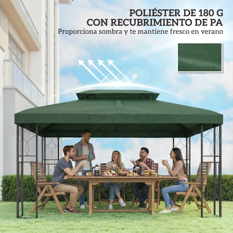 Outsunny Toldo de Recambio 4x3 m con Techo Doble Orificios de Drenaje y Protección UV Solo Toldo NO Incluye Marco Verde