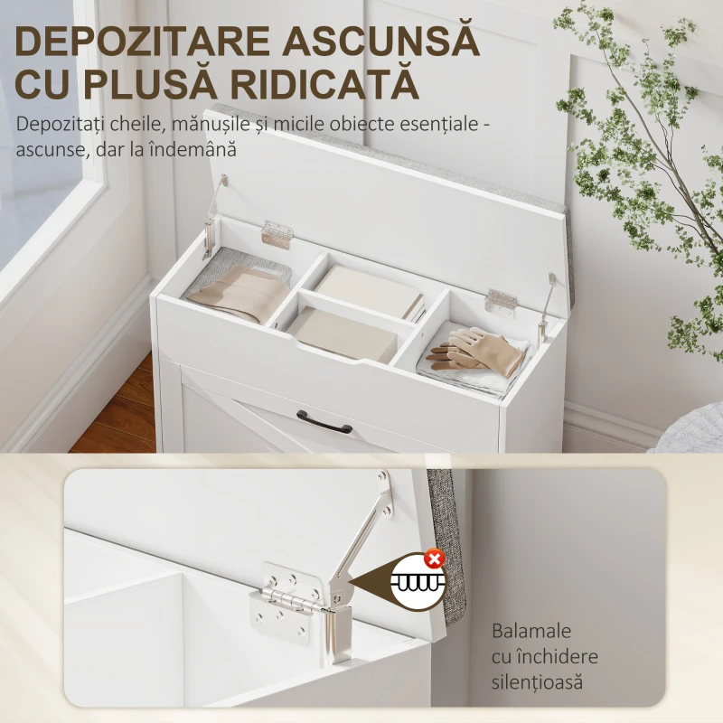 HOMCOM Bancă pentru Pantofi cu Sertar Rabatabil și Compartiment de Depozitare, Capacitate 8 Perechi de Pantofi, 80x30x55 cm, Alb
