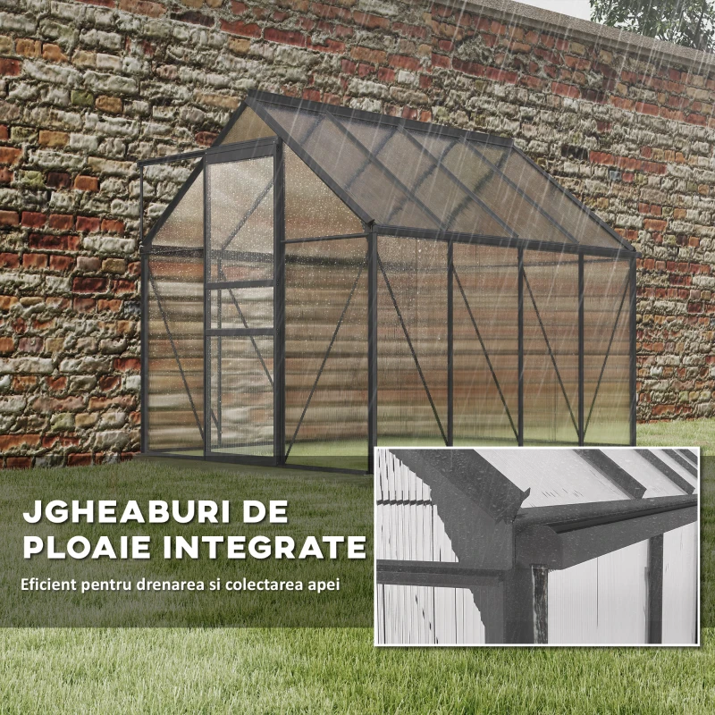 Outsunny Sera Walk-In Aluminiu & Policarbonat – Ventilatie si Jgheab